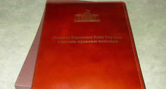 Папка для документов кожаная, темно-красная кожа с тиснением и защитным футляром.